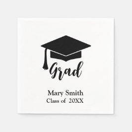シンプル白モダン黒卒業 スタンダードカクテルナプキン