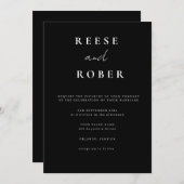 シンプル白モダン黒結婚白 招待状 (正面/裏面)
