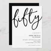 シンプル白モダン50誕生日 招待状 (正面/裏面)