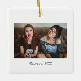 シンプル白人ミニマリスト写真記念聖降誕祭 セラミックオーナメント