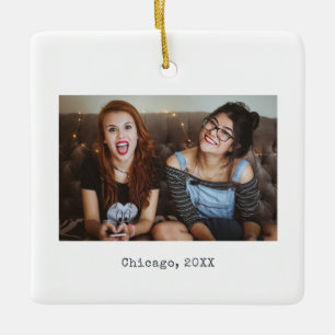 シンプル白人ミニマリスト写真記念聖降誕祭 セラミックオーナメント