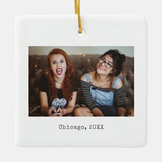 シンプル白人ミニマリスト写真記念聖降誕祭 セラミックオーナメント (正面)