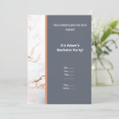 シンプル白大理石バラ金ゴールドバチュラーパーティ 招待状 (スタンド正面)