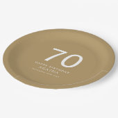 シンプル白文字70th名前金ゴールド誕生日パーティー ペーパープレート (アングル)