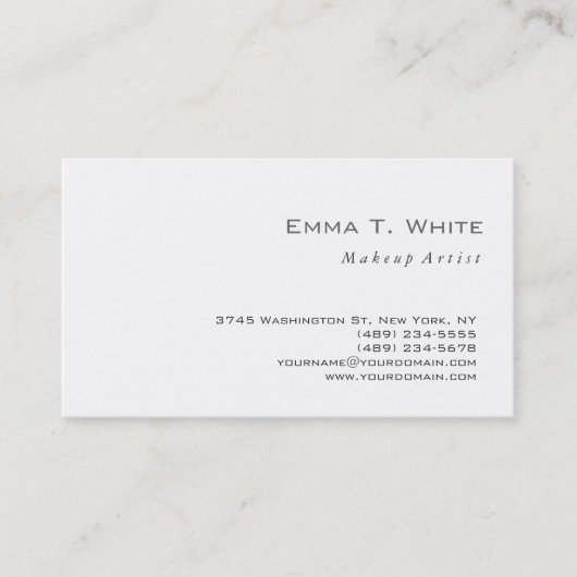シンプル白灰色メイクアップアーティストスタイリスト 名刺 (正面)