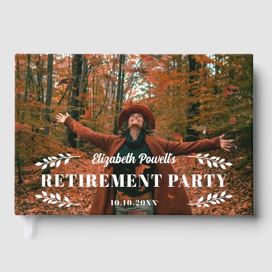 シンプル白緑の写真定年パーティー ゲストブック (正面)