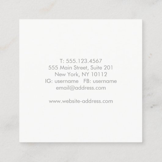 シンプル白自然プロフェッショナル撮影 スクエア名刺 (裏面)