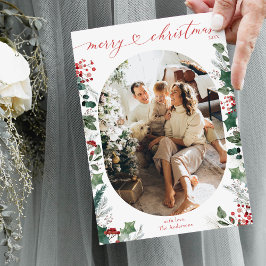 シンプル白赤書写真クリスマスカード シーズンカード