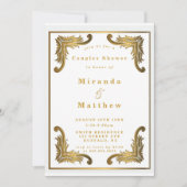 シンプル白金ゴールドオーナメントカップルシャワー招待状 (正面)