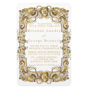 シンプル白金ゴールドオーナメント結婚式招待状 マグネット