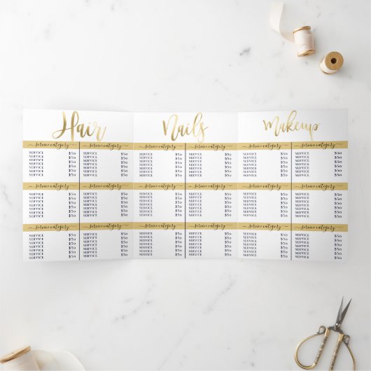 シンプル白金ゴールドサロンスパ価格表 三つ折り招待状 (内部)