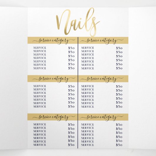 シンプル白金ゴールドサロンスパ価格表 三つ折り招待状 (内部中)