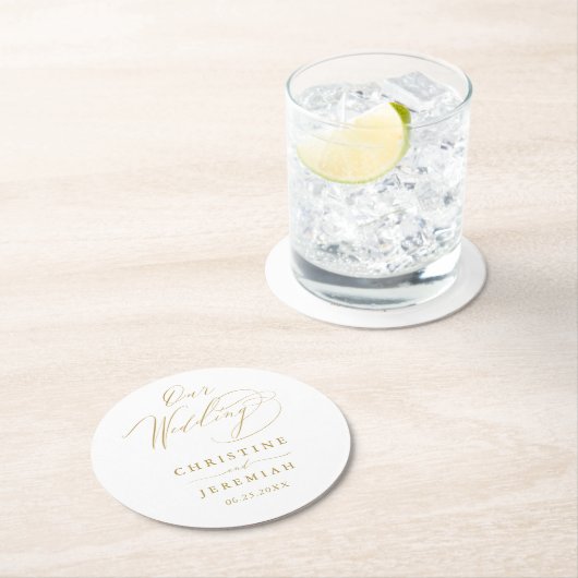 シンプル白金ゴールドスエレガントクリプ結婚ト ラウンドペーパーコースター (インサイチュ)