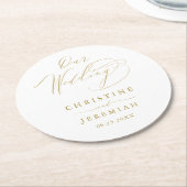 シンプル白金ゴールドスエレガントクリプ結婚ト ラウンドペーパーコースター (アングル)