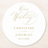 シンプル白金ゴールドスエレガントクリプ結婚ト ラウンドペーパーコースター (正面)