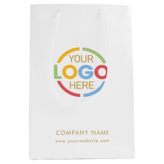 シンプル白金ゴールド企業の会社のロゴ ミディアムペーパーバッグ (正面)