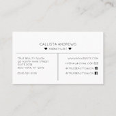 シンプル白黒かわいらしハートタイポグラフィヘア 名刺 (裏面)