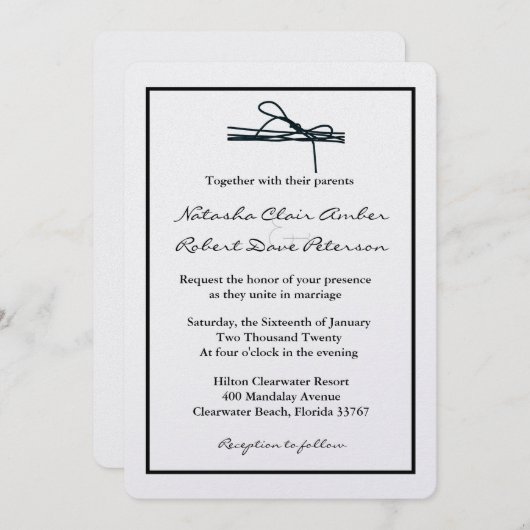 シンプル白黒が結婚式の招待を結ぶ 招待状 (正面/裏面)