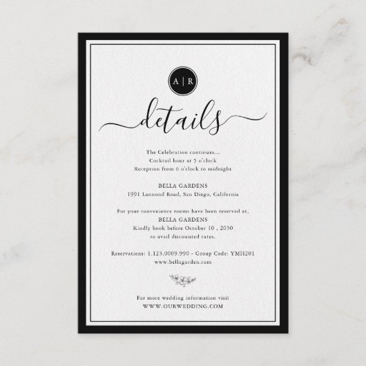 シンプル白黒のエレガント詳細 エンクロージャーカード (正面)