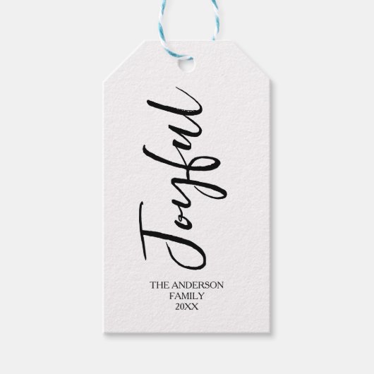 シンプル白黒のクリスマスの喜びの書道 ギフトタグ (正面)