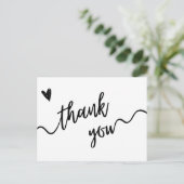 シンプル白黒のスクリプトサンキューカード ポストカード (スタンド正面)