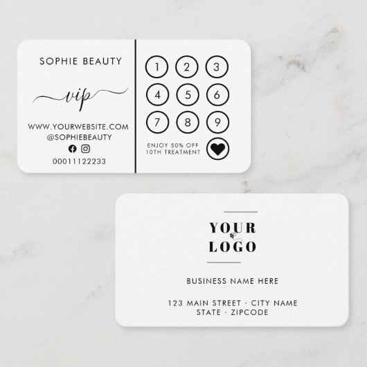 シンプル白黒のビジネスロゴロイヤリティカード ロイヤリティカード (正面/裏面)