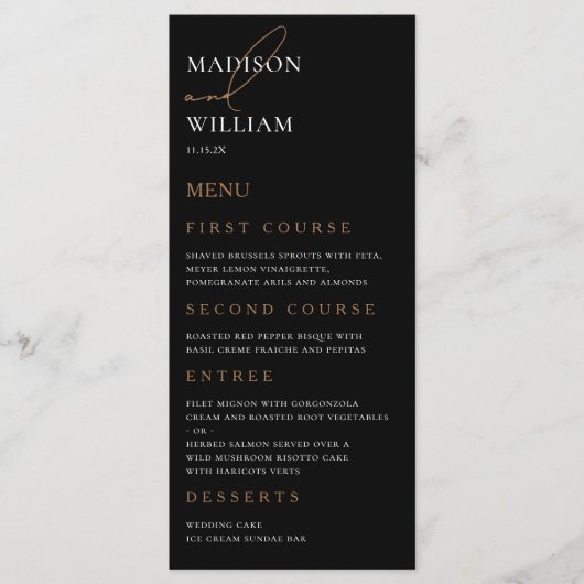 シンプル白黒のメ結婚ニュー メニュー (正面)