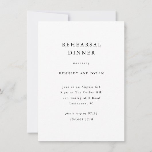 シンプル白黒のリハ結婚ーサルディナー 招待状 (正面)