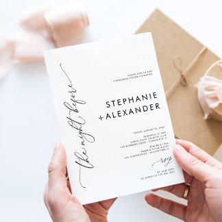 シンプル白黒のリハ結婚ーサルディナー 招待状