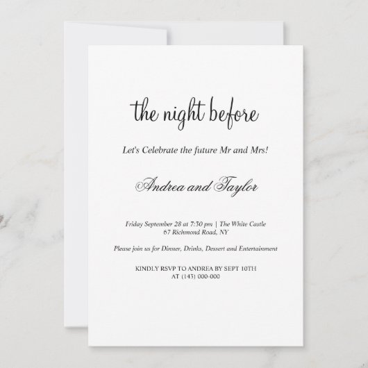 シンプル白黒のリハ結婚ーサルディナー 招待状 (正面)