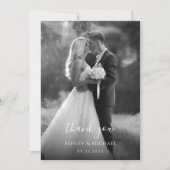 シンプル白黒の写結婚真スクリプモダント サンキューカード (正面)