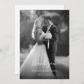 シンプル白黒の写結婚真スクリプモダント サンキューカード (正面/裏面)