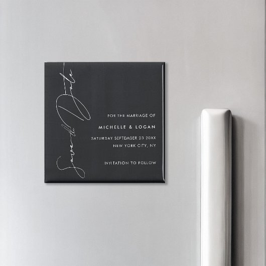 シンプル白黒の手書きモダンスクリプト マグネット