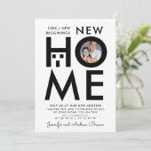 シンプル白黒の新しいホーム写真のお知らせ 招待状 (スタンド正面)