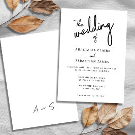 シンプル白黒の書道の結婚脚本 招待状