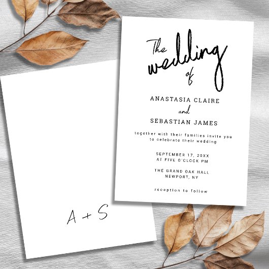 シンプル白黒の書道の結婚脚本 招待状