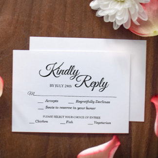 シンプル白黒の書道の食事の選択 出欠カード