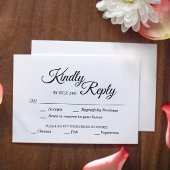 シンプル白黒の書道の食事の選択 出欠カード