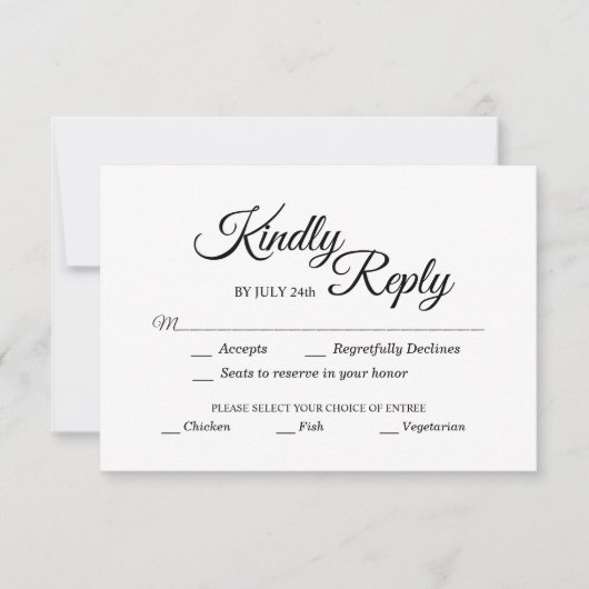 シンプル白黒の書道の食事の選択 出欠カード (正面)