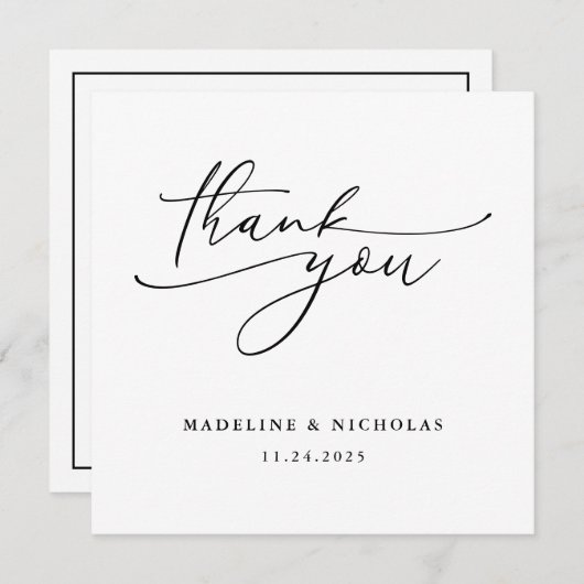 シンプル白黒の書道サンキューカード サンキューカード (正面/裏面)