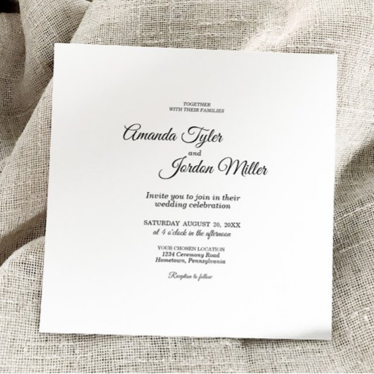 シンプル白黒の書道広場結婚 招待状