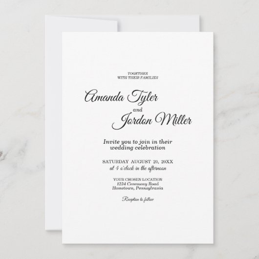 シンプル白黒の書道結婚の写真 招待状 (正面)