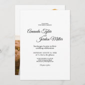 シンプル白黒の書道結婚の写真 招待状 (正面/裏面)