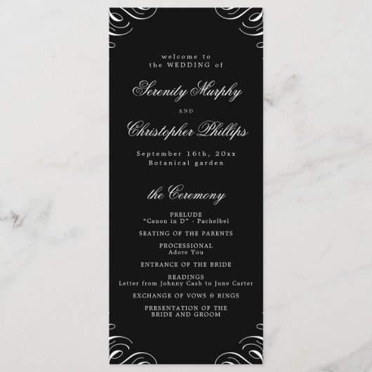 シンプル白黒の書道結婚式 プログラム (正面)