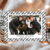 シンプル白黒の格子模様の写真クリスマス シーズンカード