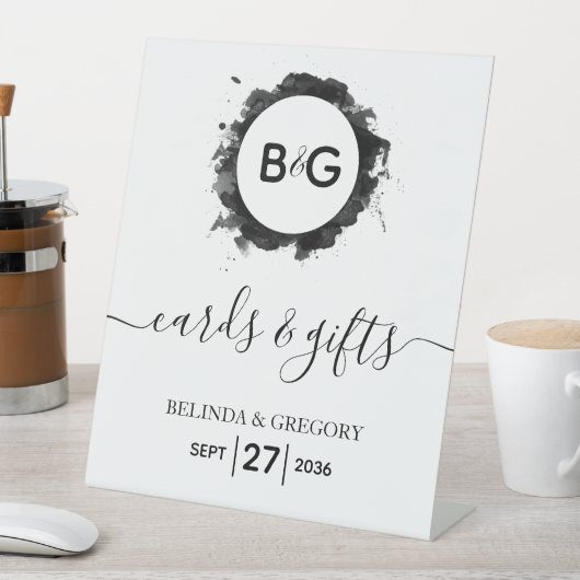 シンプル白黒の結婚ウェルカムカード&ギフト 台座サイン (インサイチュ)