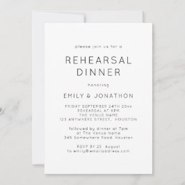 シンプル白黒の結婚リハーサルディナー 招待状