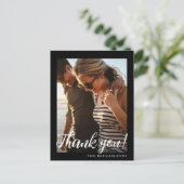 シンプル白黒の結婚写真ありがとう ポストカード (スタンド正面)