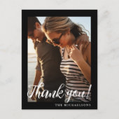 シンプル白黒の結婚写真ありがとう ポストカード (正面)