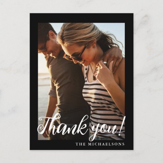 シンプル白黒の結婚写真ありがとう ポストカード (正面)